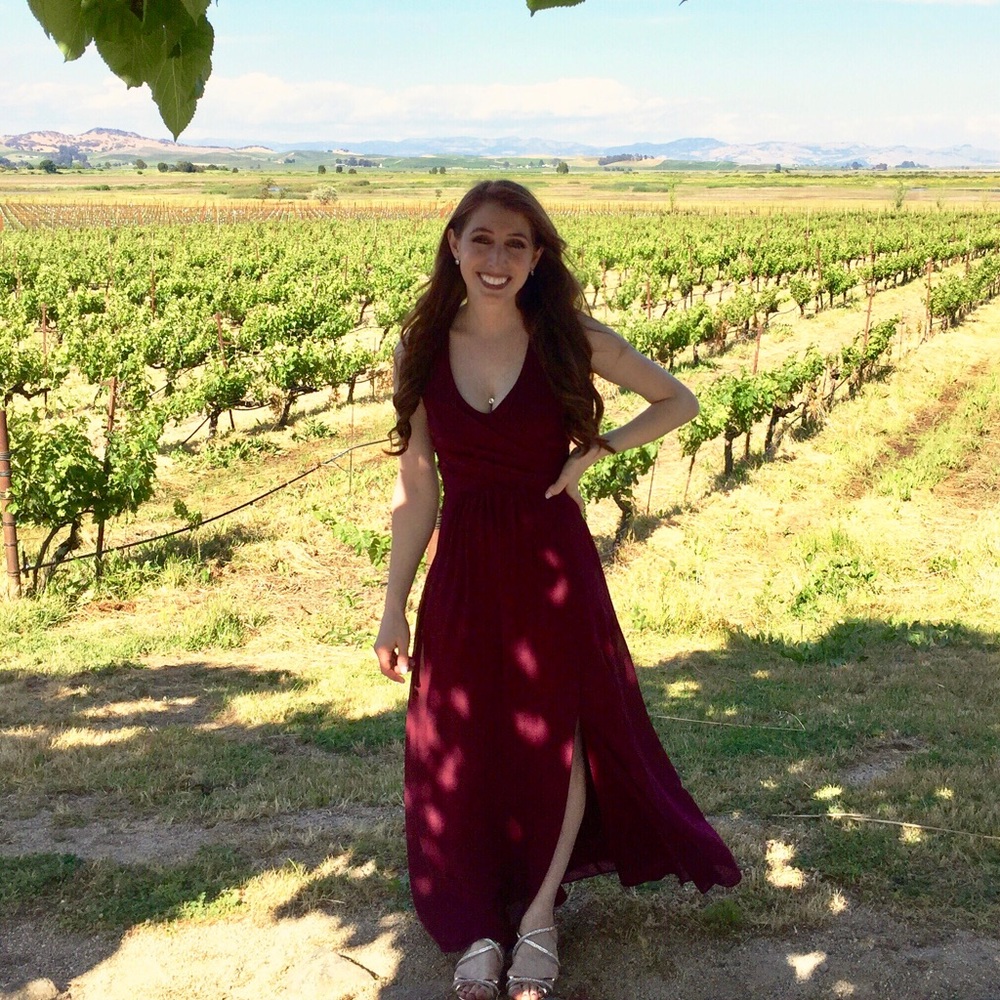 Bill Levcoff dark red bridesmaid dress